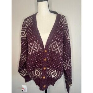 vintage 90s American Eagle wool cardigan sweater,burgundy and white geometric L